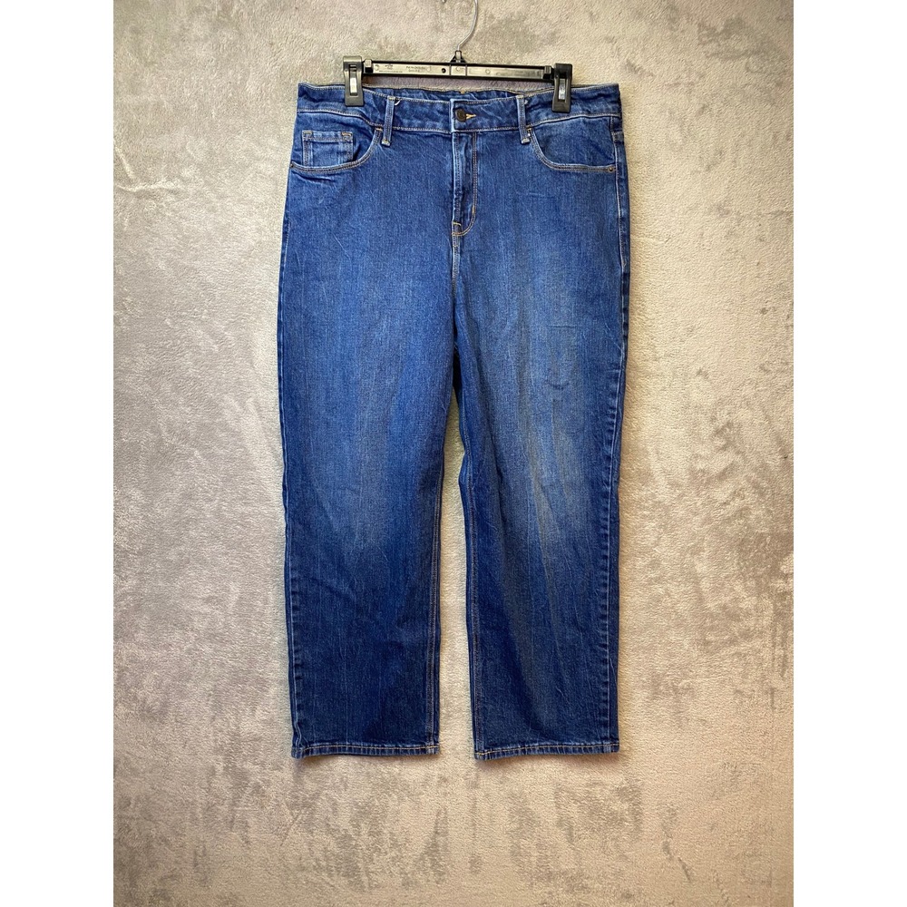Old Navy Wide Leg High Rise Blue Denim Jeans Womens Size 14 Medium Wash Stretch